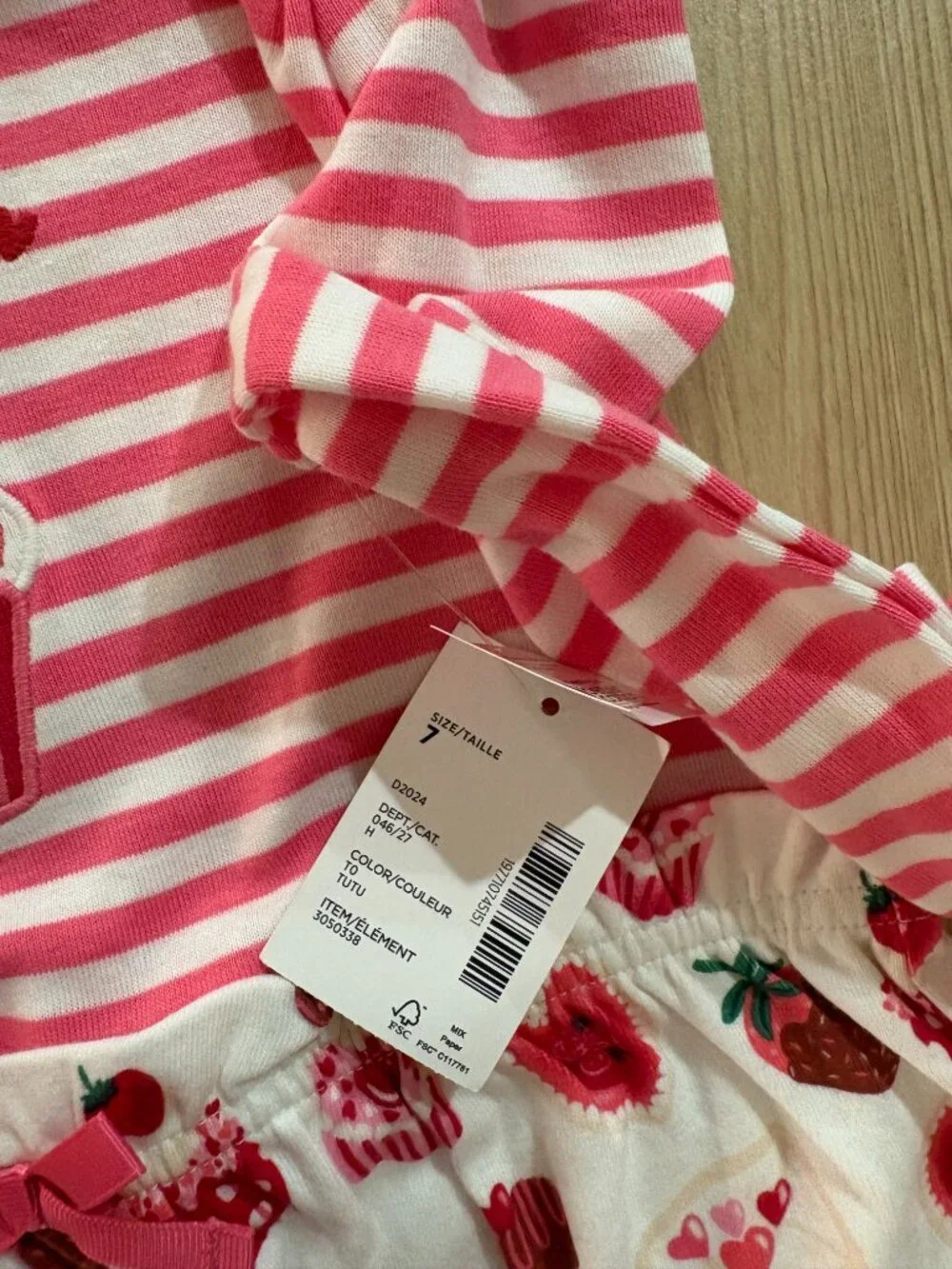 Gymboree Strawberry and Cupcake Print Dress 7 Pink White Long Sleeve NWT NEW